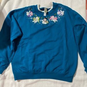 Vintage Decorated Originals turquoise sweatshirt with white collar size Large